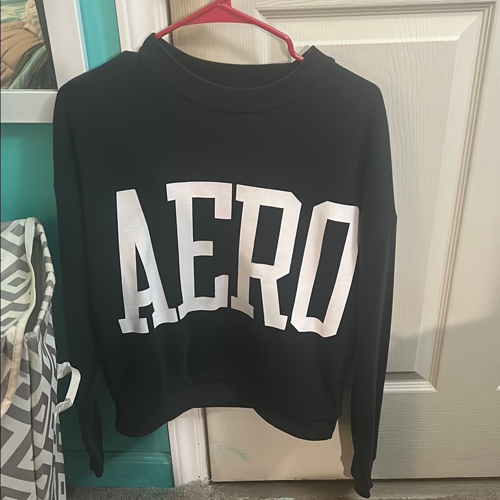 Aeropostale Black Crew Neck Sweater with Bold Print